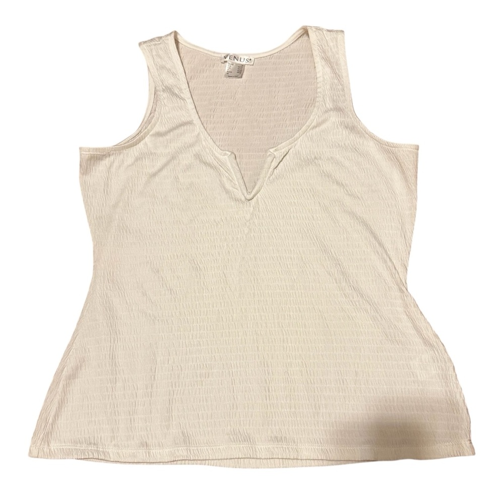VENUS Ribbed Tank Top V Neck White Medium